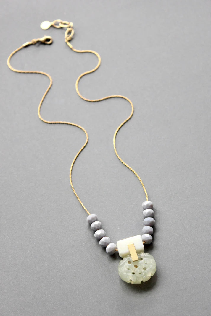 NECKLACE PENDANT LAVENDER & JADE