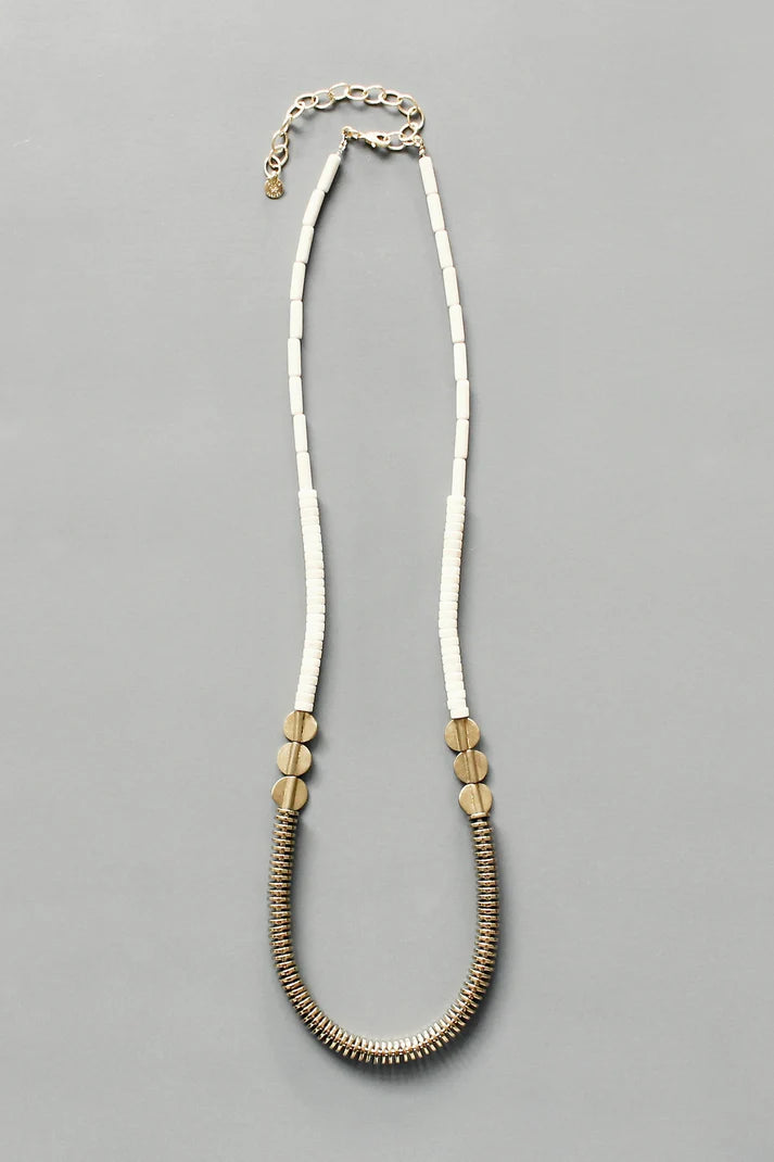 NECKLACE GOLD HEMATITE & WHITE DISC BEADED