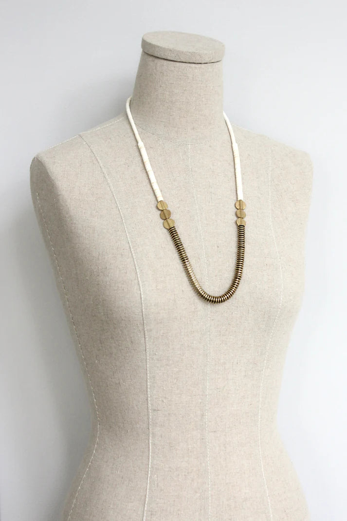 NECKLACE GOLD HEMATITE & WHITE DISC BEADED