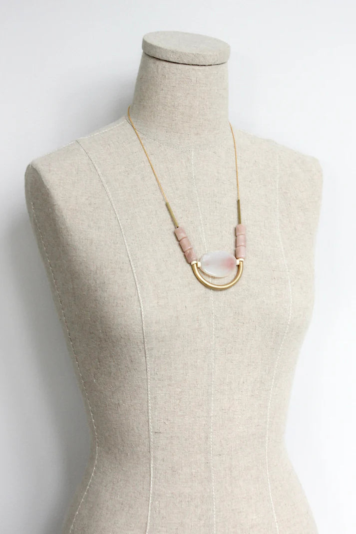 NECKLACE PEACH MOONSTONE & AGATE