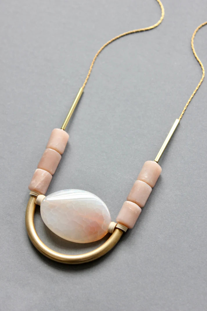 NECKLACE PEACH MOONSTONE & AGATE