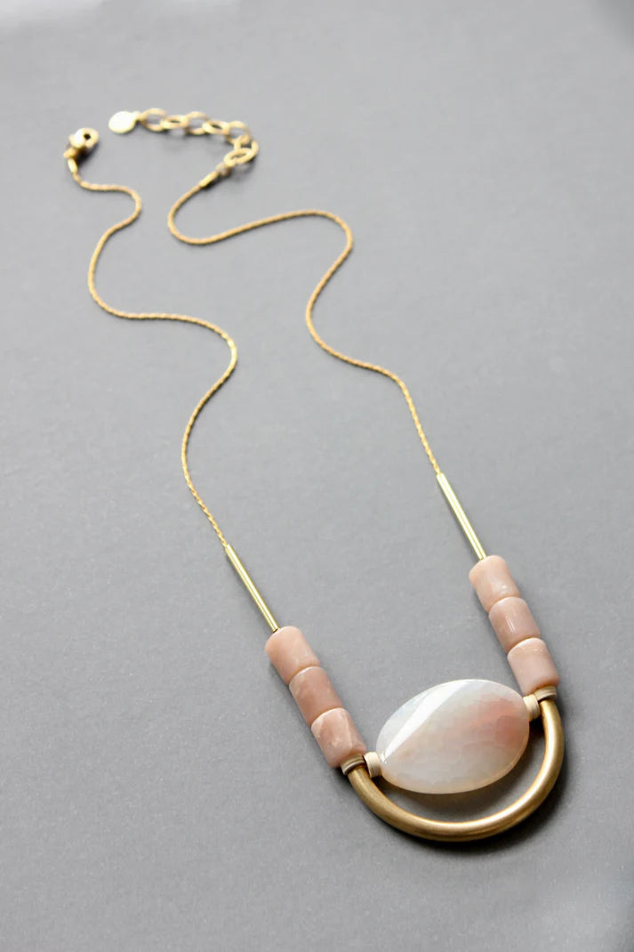 NECKLACE PEACH MOONSTONE & AGATE