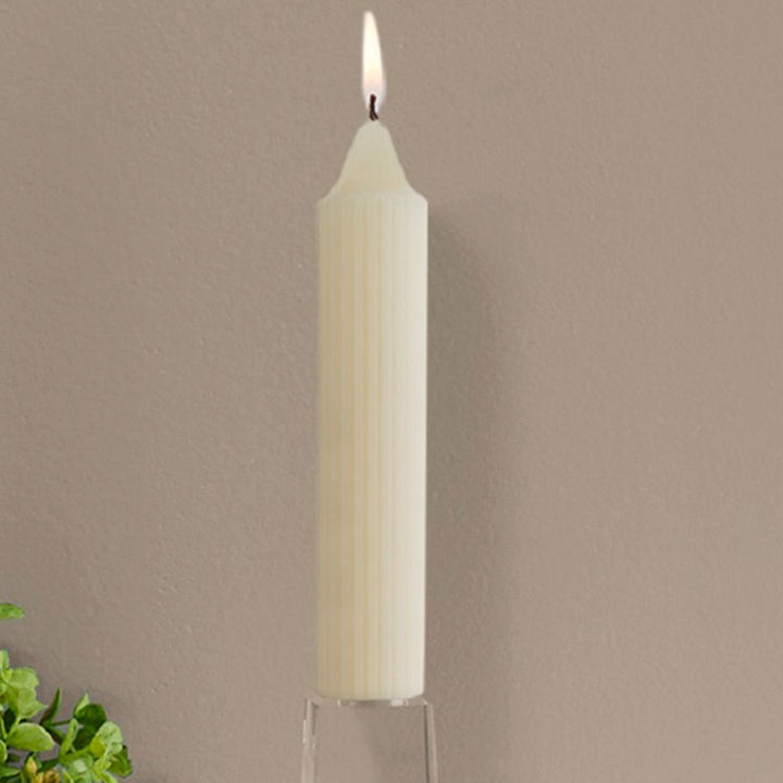 9" TAPER CANDLE RIBBED IVORY