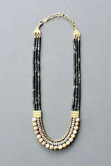 NECKLACE TRIPLE STRAND BLACK & GRAY