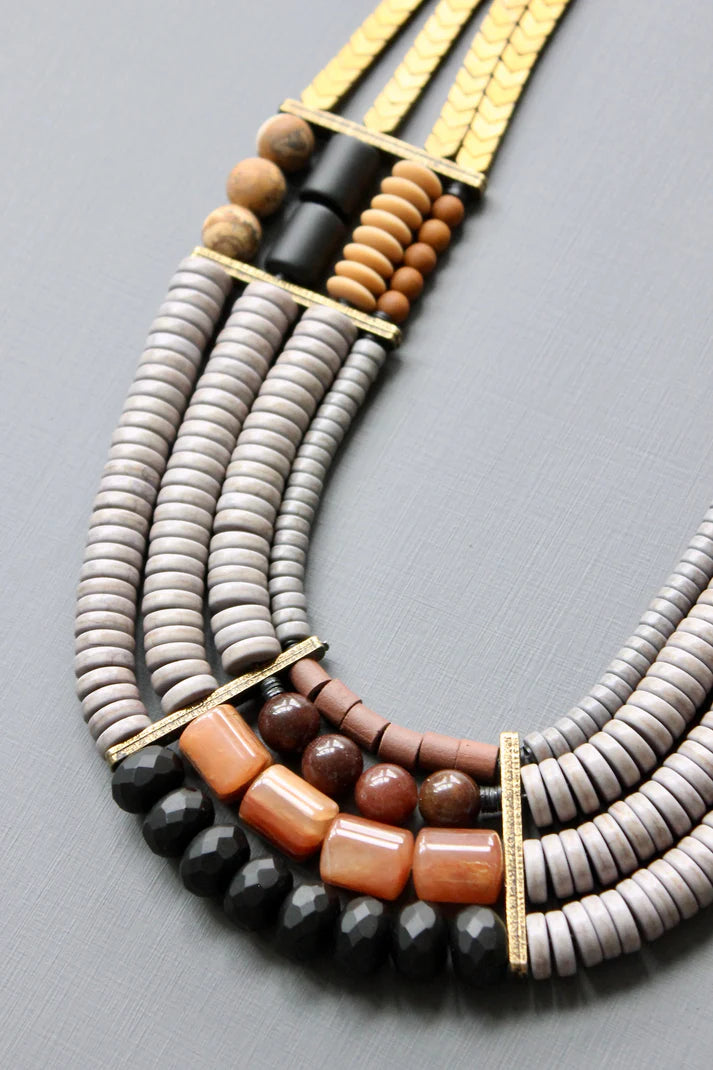 NECKLACE 4-STRAND HEMATITE GLASS JASPER