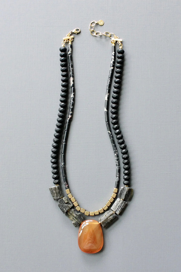NECKLACE DOUBLE STRAND TOURMALINE & CARNELIAN