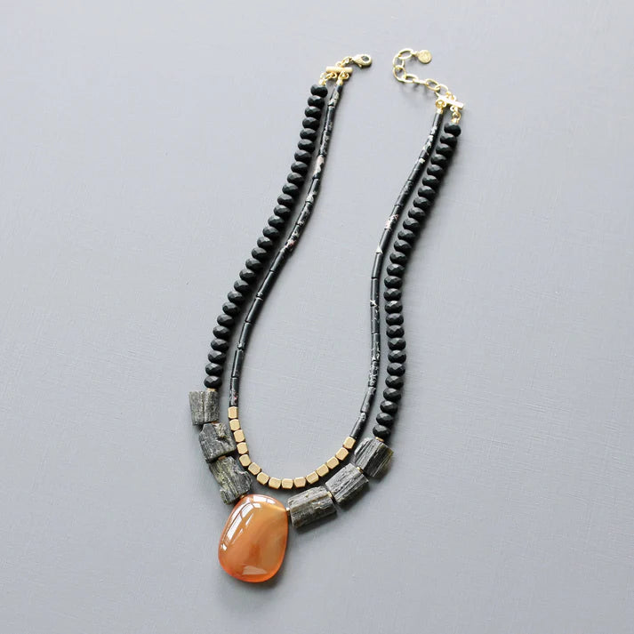 NECKLACE DOUBLE STRAND TOURMALINE & CARNELIAN