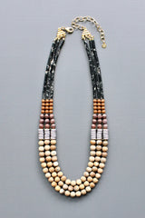 NECKLACE TRIPLE STRAND BEADED WITH GEMSTONE