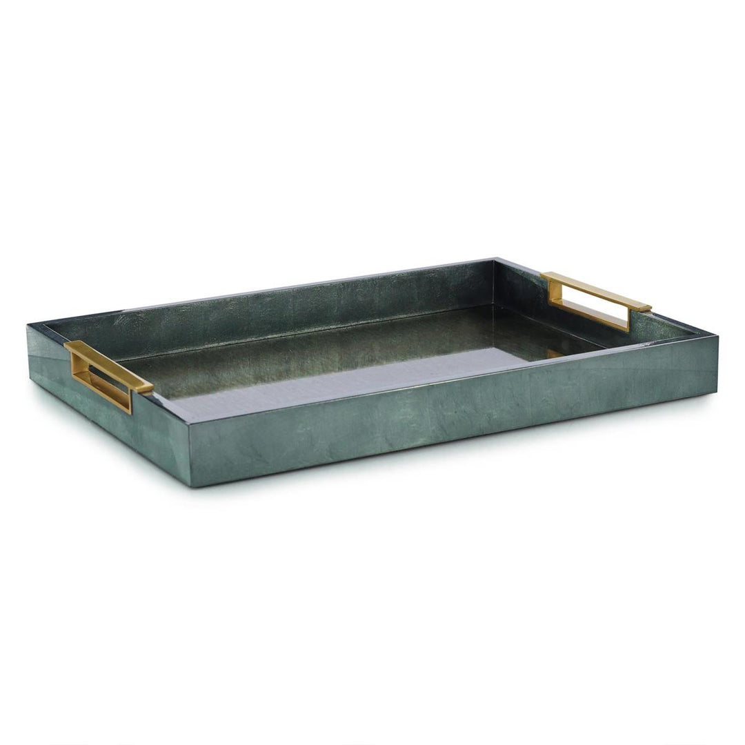 TRAY GREEN WITH BRASS HANDLES
