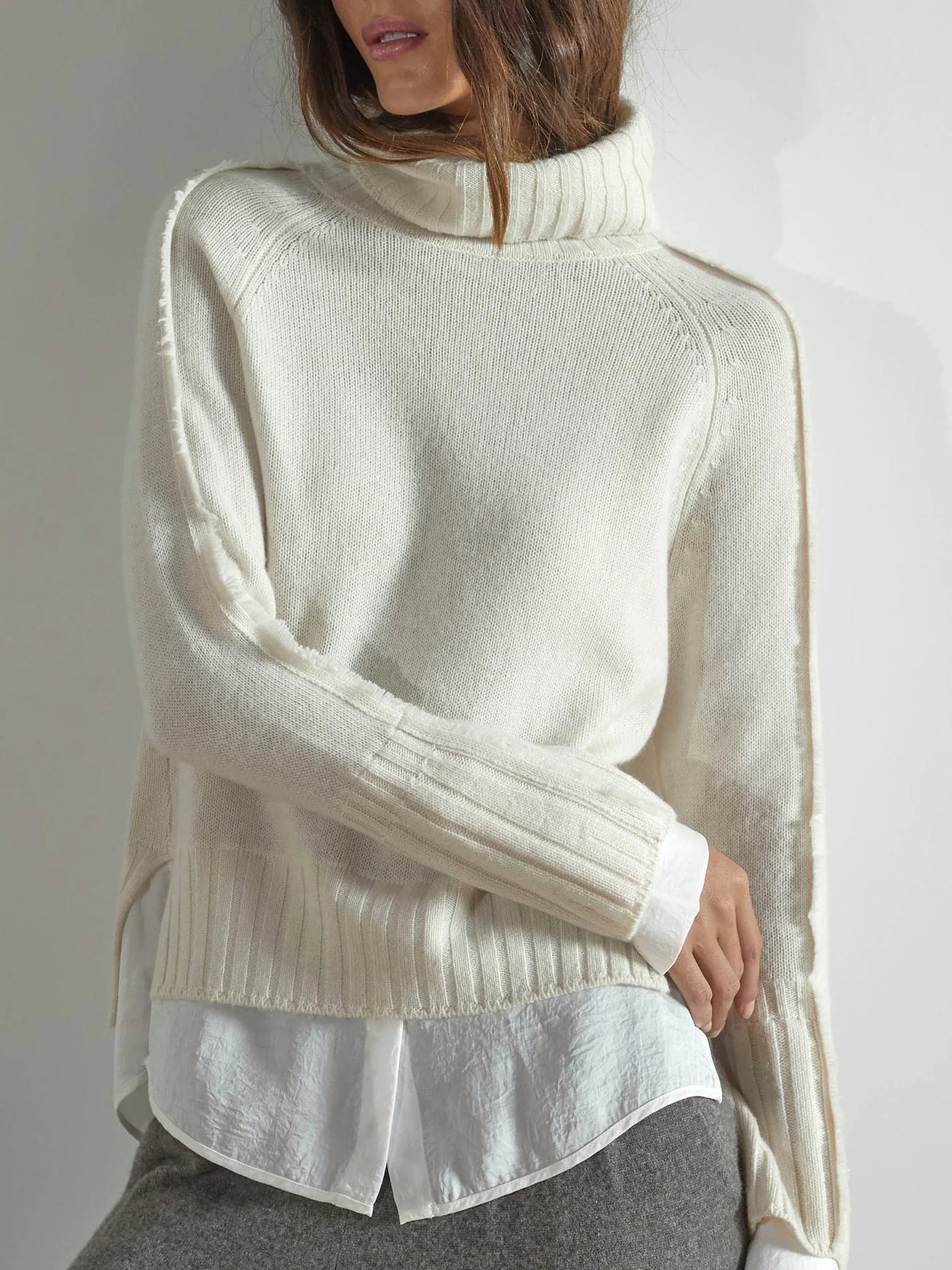 BROCHU WALKER SWEATER JOLIE FRINGE LAYERED LOOKER LINEN/WHITE