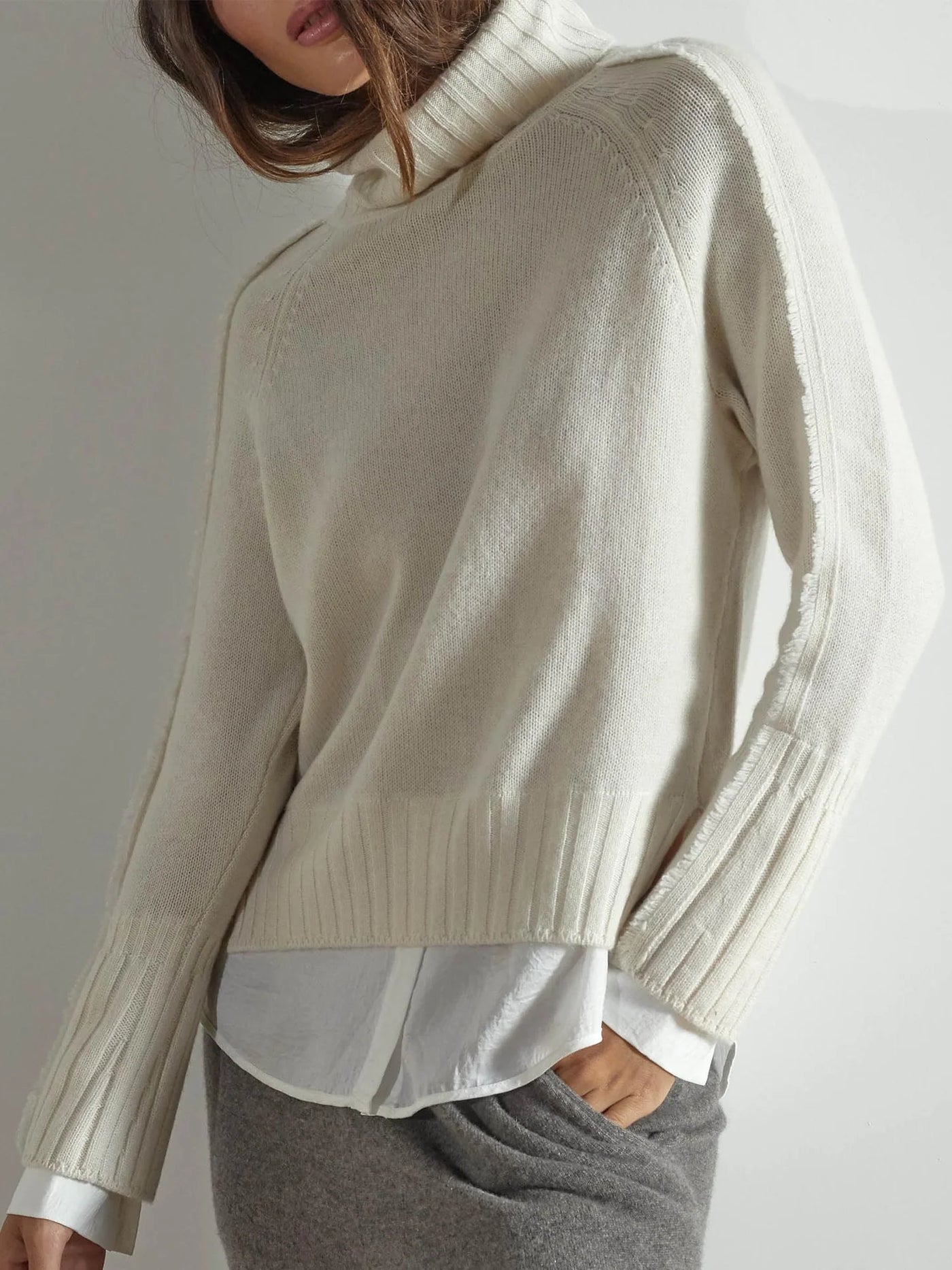 BROCHU WALKER SWEATER JOLIE FRINGE LAYERED LOOKER LINEN/WHITE