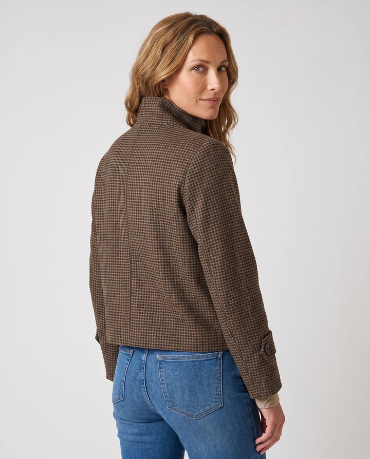 COAT HOUNDSTOOTH BUTTON MOCK