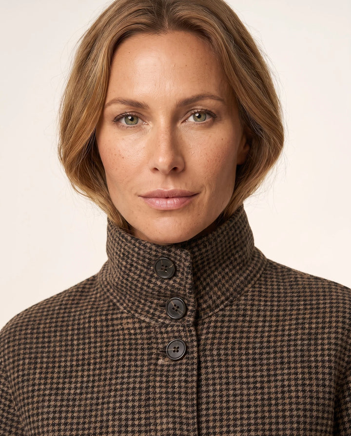 COAT HOUNDSTOOTH BUTTON MOCK