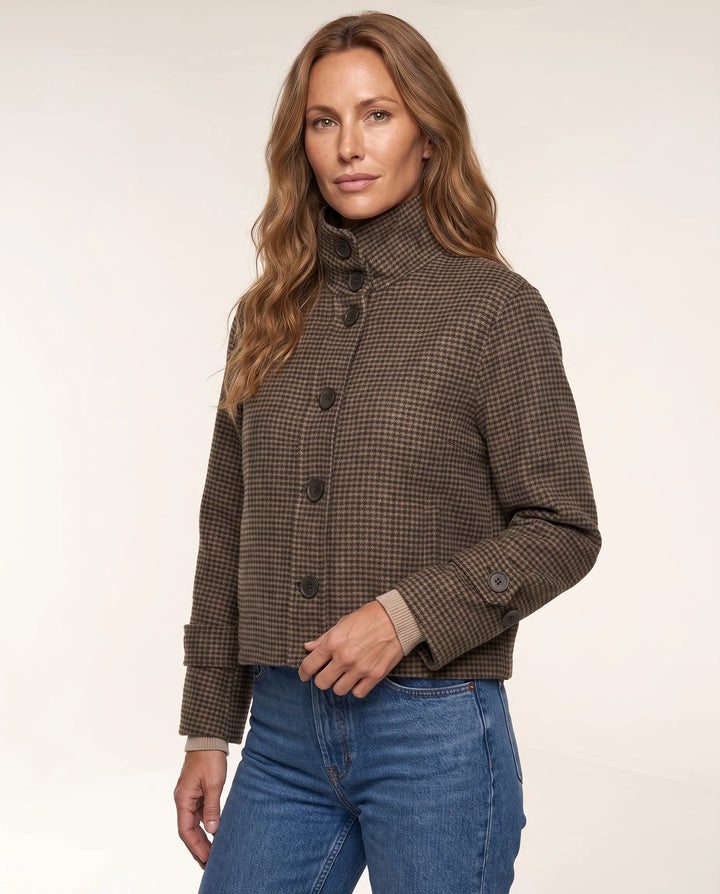 COAT HOUNDSTOOTH BUTTON MOCK