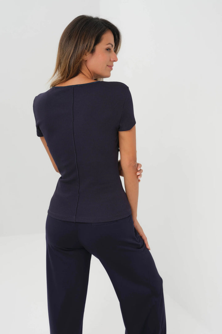 RIB TOP SHORT SLEEVE CELESTE