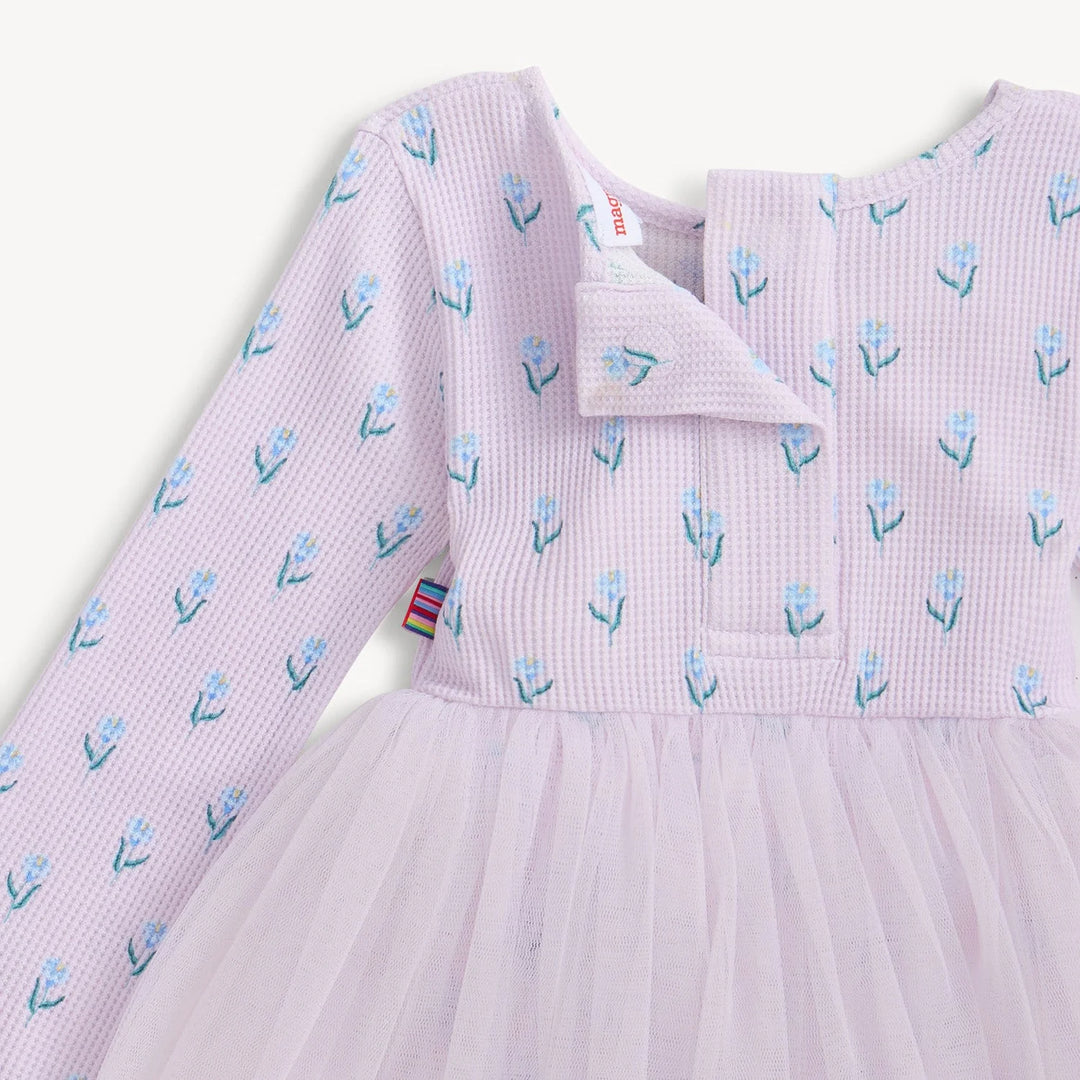 DRESS BODYSUIT WAFFLE LS W/ TULLE SKIRT IN LAVENDAR (BABY)