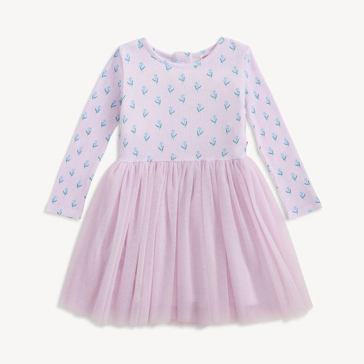 DRESS BODYSUIT WAFFLE LS W/ TULLE SKIRT IN LAVENDAR (BABY)