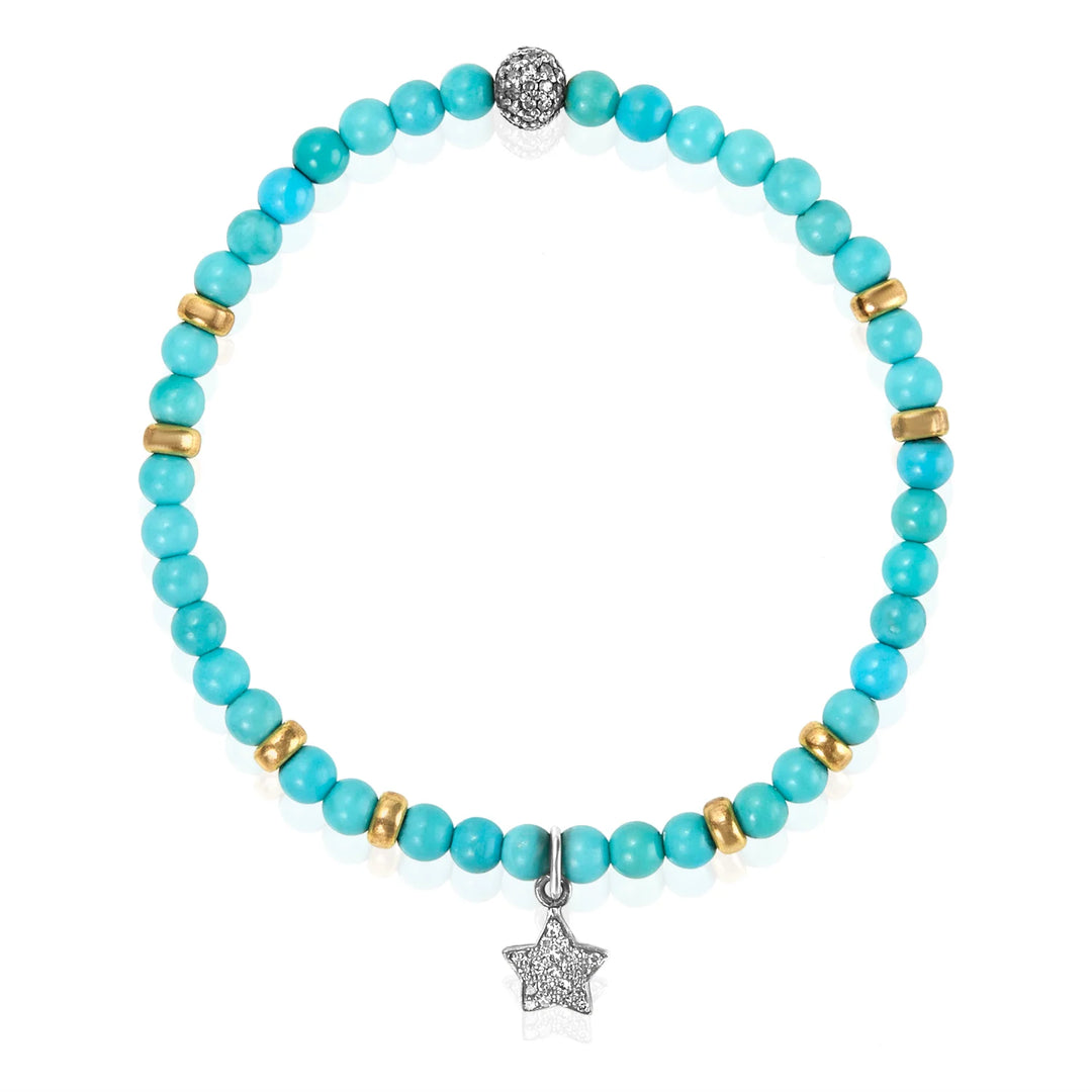 BRACELET TURQUOISE DIAMOND STAR STRETCHY 7''