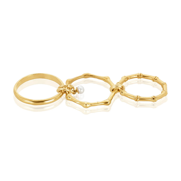RING BAMBOO TRIO IN PEARL GOLD PLATED