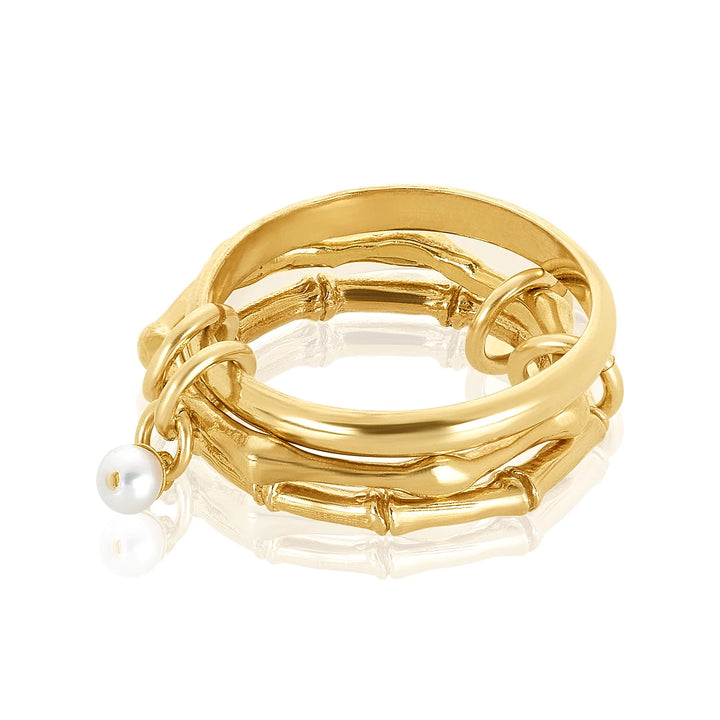 RING BAMBOO TRIO IN PEARL GOLD PLATED