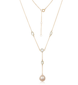 NECKLACE SLICED MOISSANITE & PEARL LARIAT