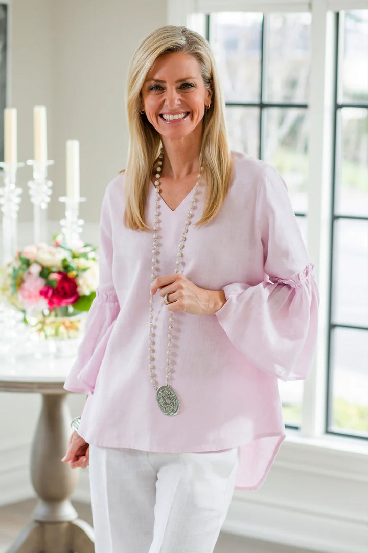 TOP V-NECK LINEN DUSTY PINK #52296
