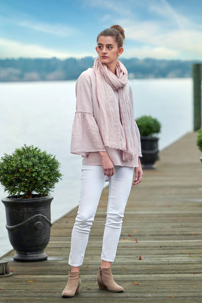 TOP V-NECK LINEN DUSTY PINK #52296