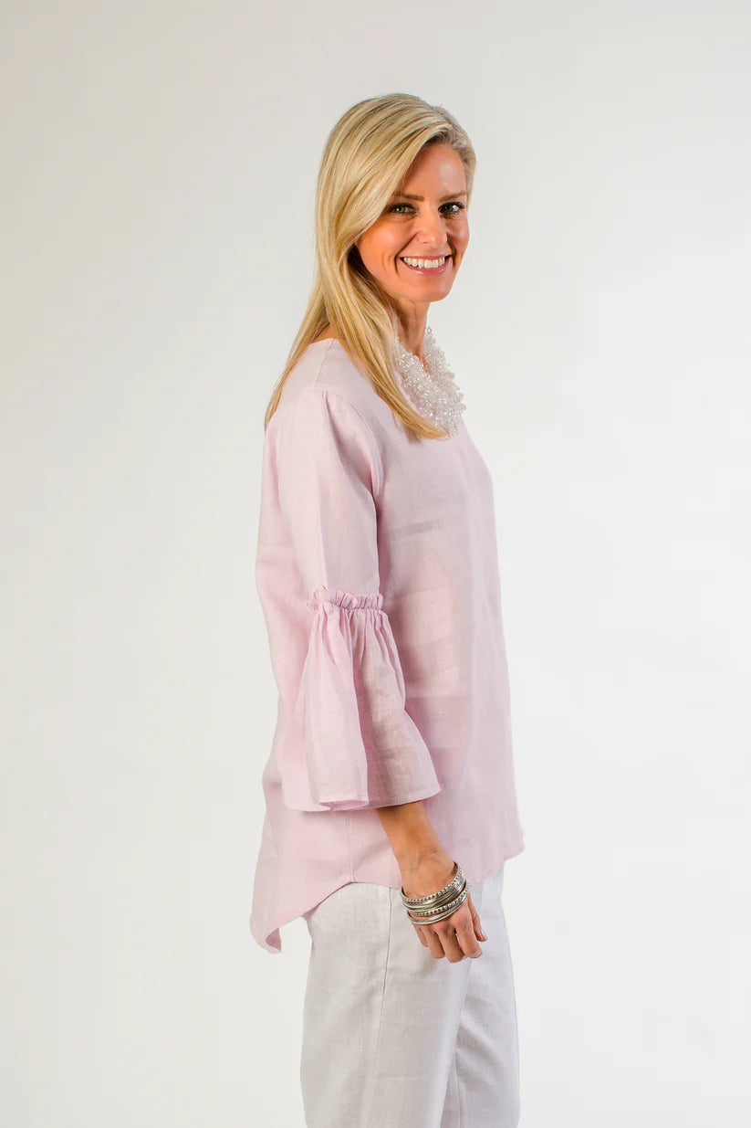 TOP V-NECK LINEN DUSTY PINK #52296