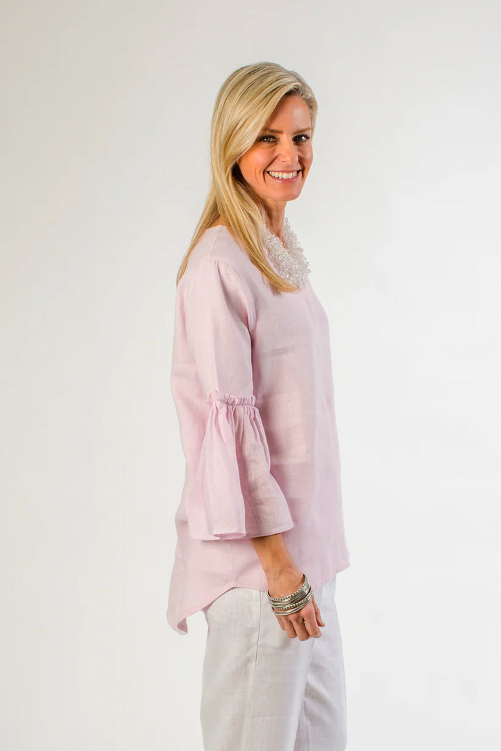 TOP V-NECK LINEN DUSTY PINK #52296