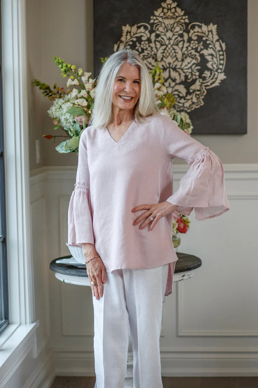 TOP V-NECK LINEN DUSTY PINK #52296