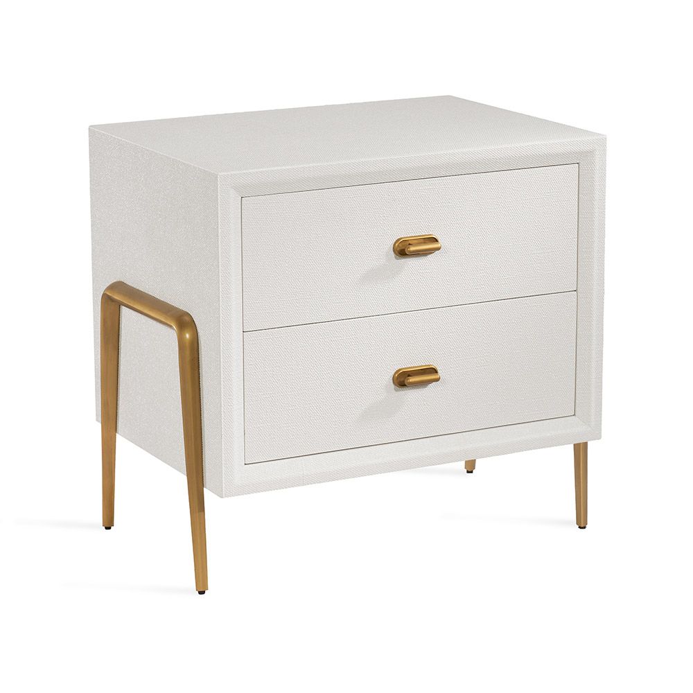BEDSIDE TABLE WHITE LINEN BRASS #59058