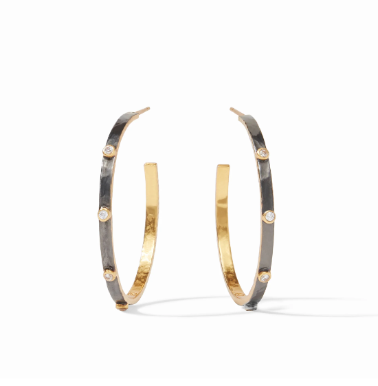 EARRINGS HOOP CRESCENT MIXED METAL CZ