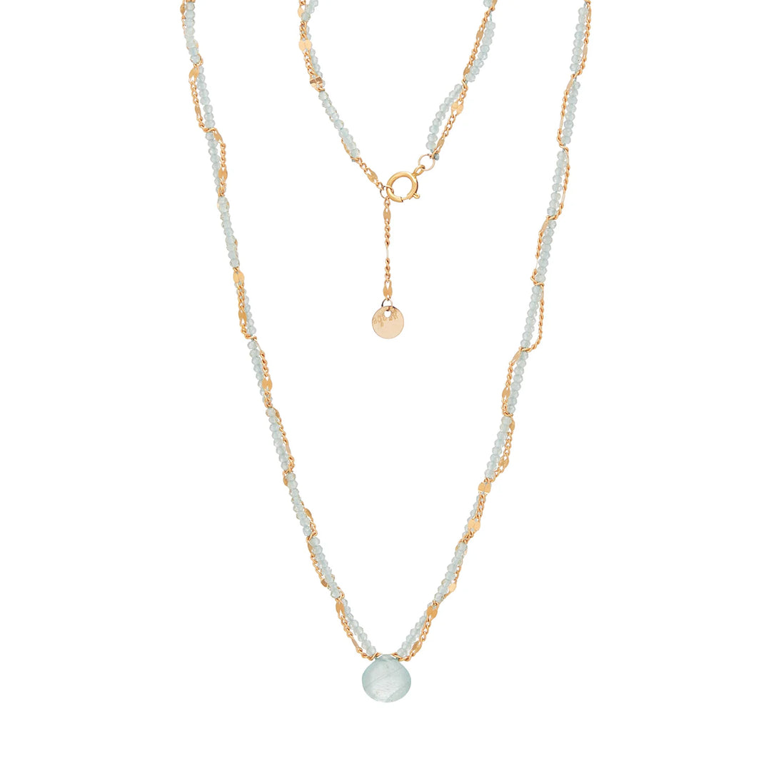 NECKLACE MNI AQUAMARINE PENDANT TWISTED GOLD CHAIN