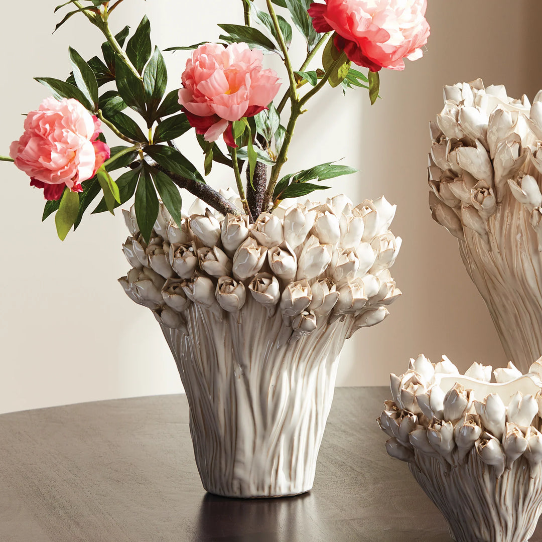 VASE ANTIQUE WHITE BUDS TALL