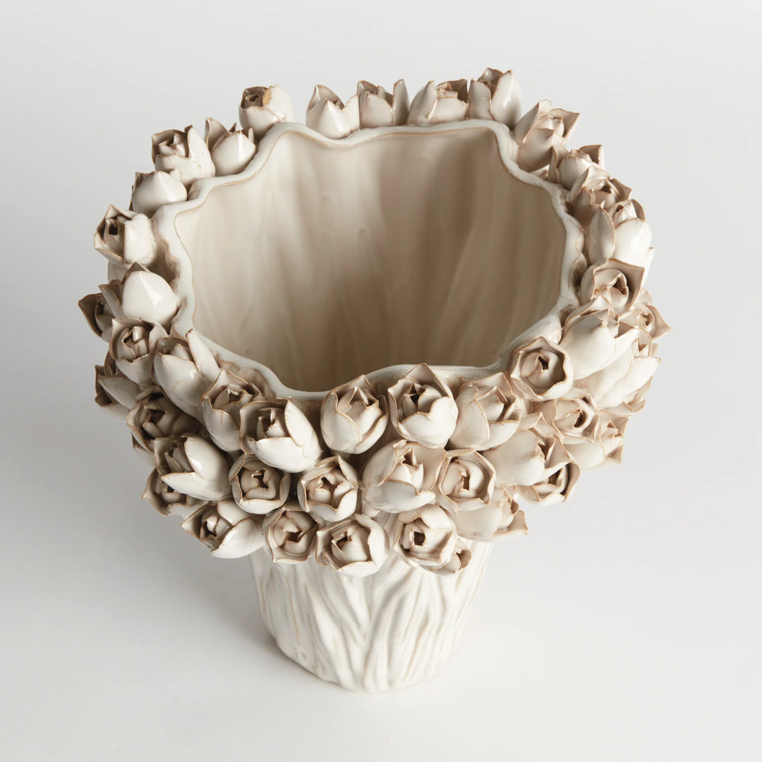 VASE ANTIQUE WHITE BUDS TALL