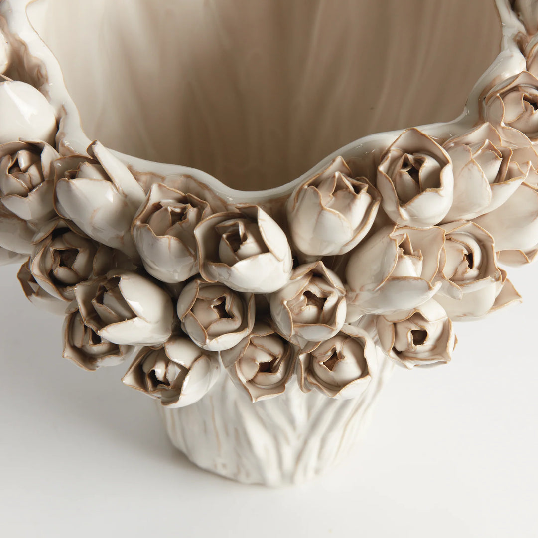 VASE ANTIQUE WHITE BUDS TALL