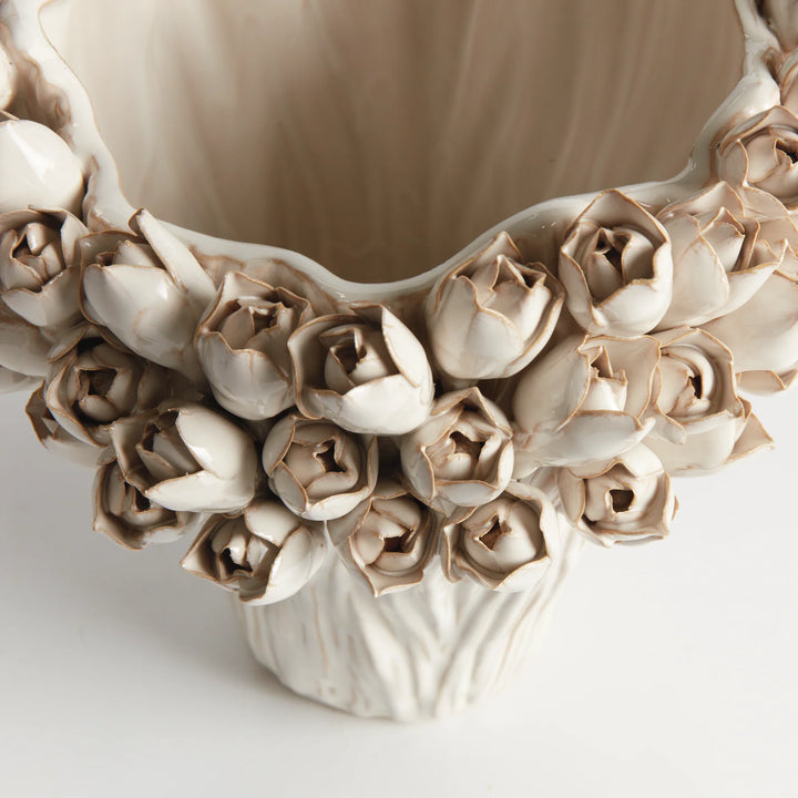 VASE ANTIQUE WHITE BUDS TALL