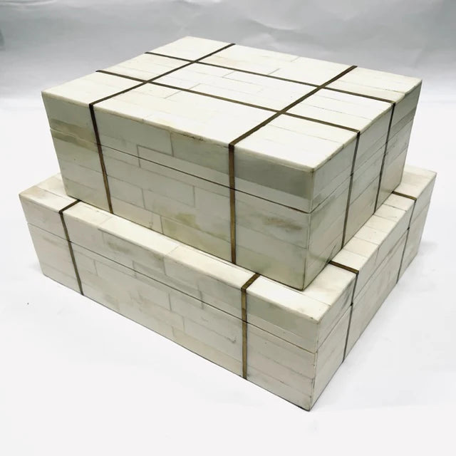 BOX BONE WHITE W/ GOLD LINES