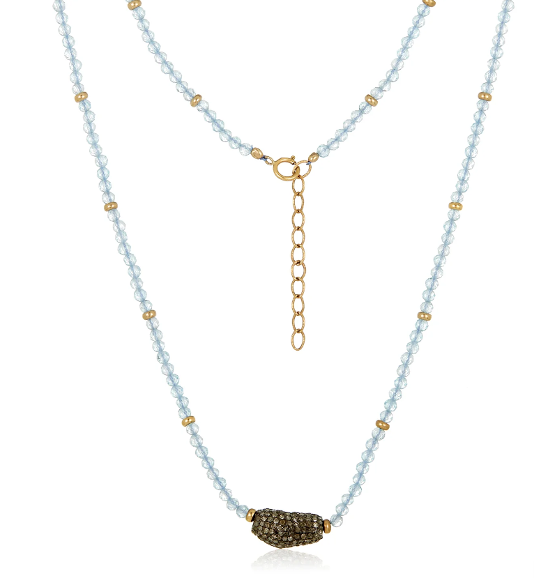 MABEL CHONG NECKLACE AQUA PAVE BEAN DIAMOND