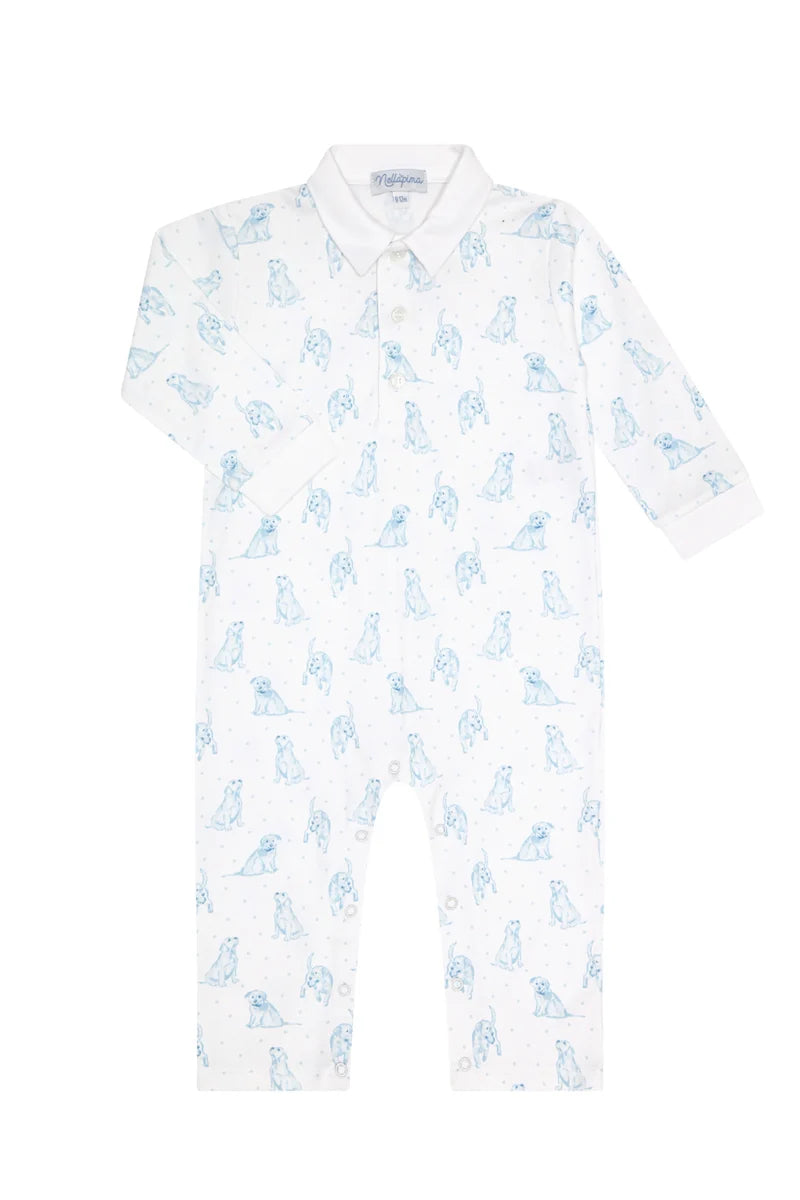 ROMPER BLUE PUPPY LOVE PRINT LONG SLEEVE