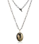NECKLACE OXIDIZED PAPERCLIP WITH PYRITE PENDANT