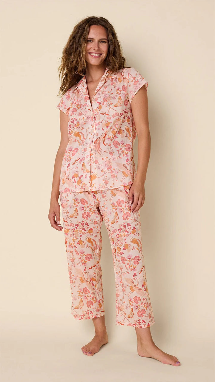 PAJAMA CAPRI CORAL BIRD VOILE