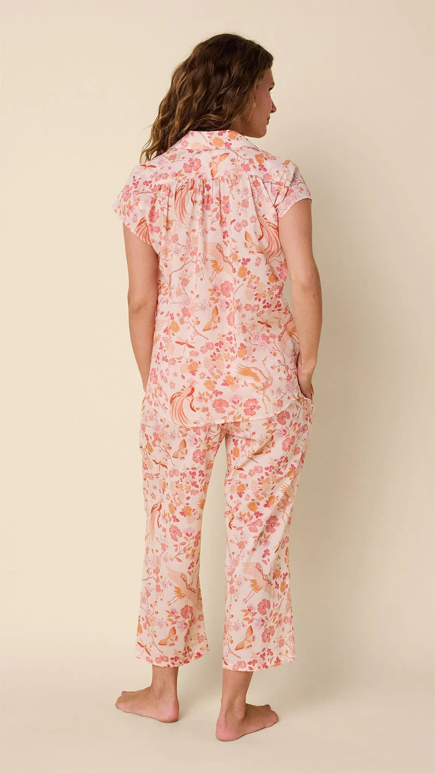 PAJAMA CAPRI CORAL BIRD VOILE