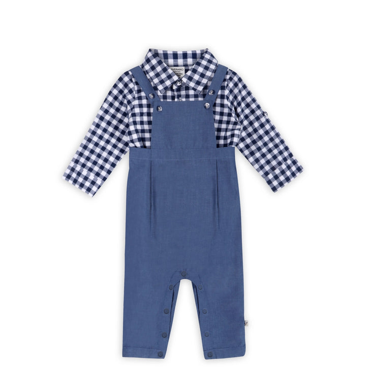 S/2 SHIRT & OVERALL GINGHAM NAVY/WHITE
