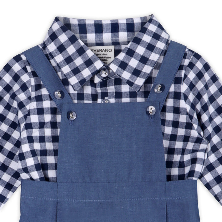 S/2 SHIRT & OVERALL GINGHAM NAVY/WHITE