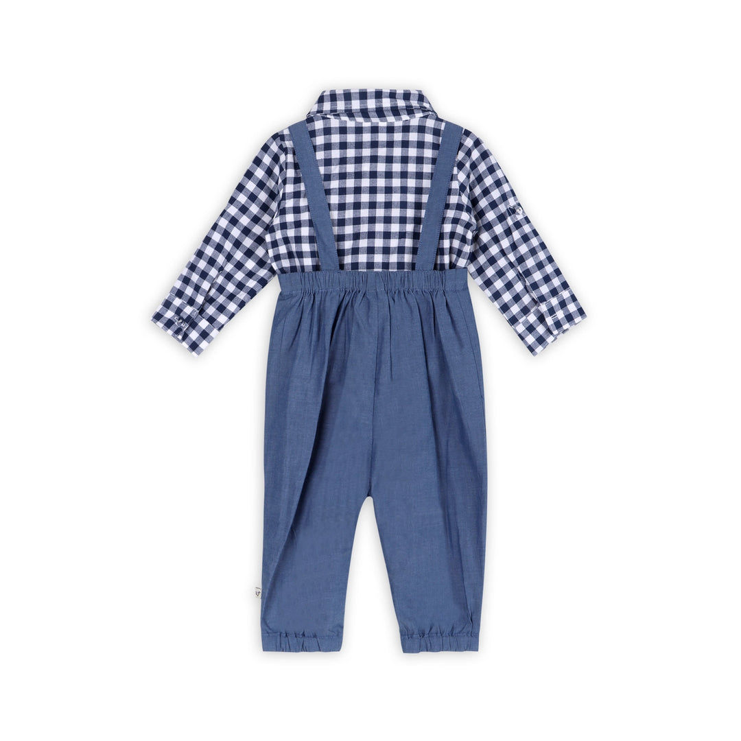 S/2 SHIRT & OVERALL GINGHAM NAVY/WHITE