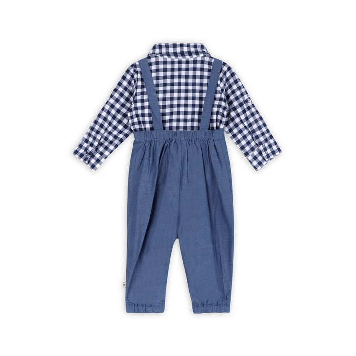 S/2 SHIRT & OVERALL GINGHAM NAVY/WHITE