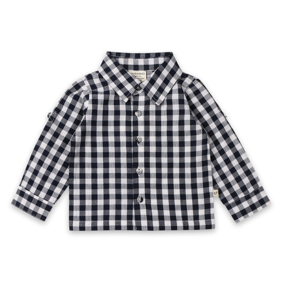S/2 SHIRT & OVERALL GINGHAM NAVY/WHITE