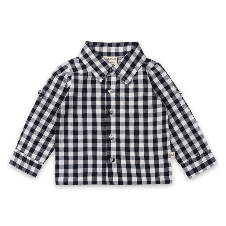 S/2 SHIRT & OVERALL GINGHAM NAVY/WHITE