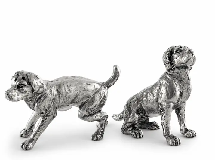 SALT & PEPPER SHAKERS PEWTER SPANIEL